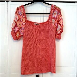 Women's Pink Top with Patterned Sleeves NWOT